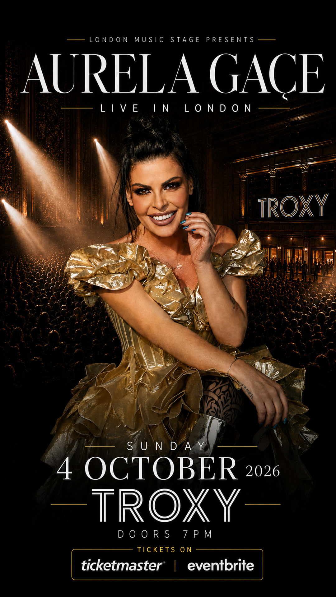 Official Aurela Gaçe Troxy poster, Sunday 4 October 2026
